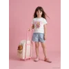 LCW Kids Mavi Beli Lastikli Nakışlı Kız Çocuk Jean Şort