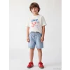 LCW Kids Beyaz Bisiklet Yaka Baskılı Erkek Çocuk Tişört