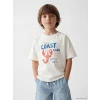 LCW Kids Beyaz Bisiklet Yaka Baskılı Erkek Çocuk Tişört