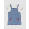 LCW baby Mavi Fiyonklu Kız Bebek Jean Salopet Elbise