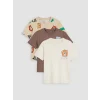 LCW Kids Bej Bisiklet Yaka Baskılı Erkek Çocuk Tişört 3lü