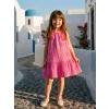 LCW Kids Pembe Çiçek Nakışlı Kız Çocuk Krinkle Elbise