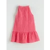 LCW Kids Pembe Çiçek Nakışlı Kız Çocuk Krinkle Elbise