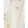 LCW Kids Ekru Nakışlı Kız Çocuk Jean Salopet Elbise