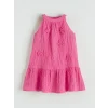 LCW Kids Pembe Çiçek Nakışlı Kız Çocuk Krinkle Elbise