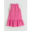 LCW Kids Pembe Çiçek Nakışlı Kız Çocuk Krinkle Elbise