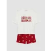 LCW Young Kırmızı Bisiklet Yaka Kadın Şortlu Pijama Takımı