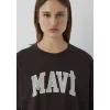 Mavi 1600843-70240 Mavi Logo Baskılı Kahverengi Tişört