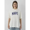 Mavi 1600843-82127 Mavi Logo Baskılı Ekru Tişört