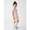 LCW Kids Ekru Nakışlı Kız Çocuk Jean Salopet Elbise