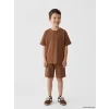 LCW Kids Kahverengi Dinozor Baskılı Erkek Çocuk Tişört ve Şort Takım