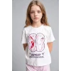 Defacto H8098A8ER105 Ekru Kpop - Demon Hunters Lisanslı Regular Fıt Elastik Bel 2li Ecru Pijama Takımı Kız Çocuk