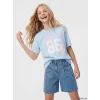 LCW Kids Mavi Bol Fit Bisiklet Yaka Baskılı Kız Çocuk Tişört