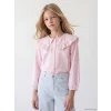 LCW Kids Pembe Fırfır Detaylı Bebe Yaka Kız Çocuk Gömlek