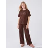LCW Kids Kahverengi Baskılı Kız Çocuk Soft Touch Takım