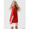 LCW Kids Kırmızı Loose Fit Baskılı Kız Çocuk Tişört