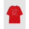 LCW Kids Kırmızı Loose Fit Baskılı Kız Çocuk Tişört