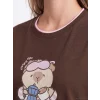 LCW Young Kahverengi Baskılı %100 Pamuklu Kadın Şortlu Pijama Takımı
