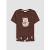 LCW Young Kahverengi Baskılı %100 Pamuklu Kadın Şortlu Pijama Takımı