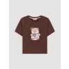 LCW Young Kahverengi Baskılı %100 Pamuklu Kadın Şortlu Pijama Takımı