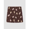 LCW Young Kahverengi Baskılı %100 Pamuklu Kadın Şortlu Pijama Takımı