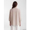 LCW Grace Kırmızı Kaçık Yaka Çizgili Keten Karışımlı Kadın Gömlek