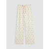 LCW DREAM Ekru Bisiklet Yaka Baskılı Kadın Pijama Takımı