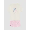 LCW DREAM Pembe Bisiklet Yaka Baskılı Kadın Şortlu Pijama Takımı