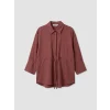 LCW EVERYDAY Bordo Çizgili Oversize Armürlü Kadın Gömlek