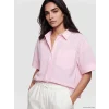 LCW Vision Pembe Çizgili Oversize Kadın Gömlek