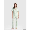 LCW DREAM Yeşil Bisiklet Yaka Baskılı Kadın Pijama Takım