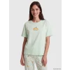 LCW DREAM Yeşil Bisiklet Yaka Baskılı Kadın Pijama Takım