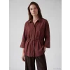 LCW EVERYDAY Kahverengi Çizgili Oversize Armürlü Kadın Gömlek