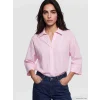 LCW Vision Pembe Çizgili Oversize Poplin Kadın Gömlek