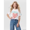 LCW Kids Beyaz Bisiklet Yaka Baskılı Kız Çocuk Tişört