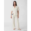 LCW Young Ekru Gömlek Yaka Çizgili Kadın Pijama Takımı