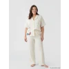 LCW Young Ekru Gömlek Yaka Çizgili Kadın Pijama Takımı