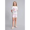 Defacto H8098A8ER105 Ekru Kpop - Demon Hunters Lisanslı Regular Fıt Elastik Bel 2li Ekru Pijama Takımı Kız Çocuk
