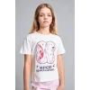 Defacto H8098A8ER105 Ekru Kpop - Demon Hunters Lisanslı Regular Fıt Elastik Bel 2li Ekru Pijama Takımı Kız Çocuk