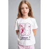 Defacto H8098A8ER105 Ekru Kpop - Demon Hunters Lisanslı Regular Fıt Elastik Bel 2li Ekru Pijama Takımı Kız Çocuk
