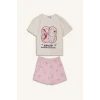 Defacto H8098A8ER105 Ekru Kpop - Demon Hunters Lisanslı Regular Fıt Elastik Bel 2li Ekru Pijama Takımı Kız Çocuk