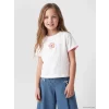 LCW Kids Beyaz Bisiklet Yaka Nakışlı Kız Çocuk Tişört