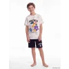 LCW Kids Ekru Pokemon Baskılı Erkek Çocuk Şortlu Pijama Takımı