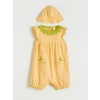 LCW baby Sarı Kız Bebek Nakışlı Penye Tulum ve Şapka