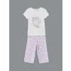 LCW Kids Beyaz Bisiklet Yaka Baskılı Kız Çocuk Pijama Takımı