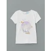 LCW Kids Beyaz Bisiklet Yaka Baskılı Kız Çocuk Pijama Takımı