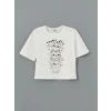 LCW Kids Ekru Bisiklet Yaka Baskılı Kız Çocuk Şortlu Pijama Takımı