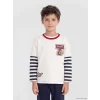 LCW Kids Bej Bisiklet Yaka Kaplan Baskılı Erkek Çocuk Tişört