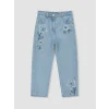 LCW Kids İndigo Straight Fit Nakışlı Kız Çocuk Jean Pantolon