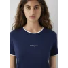 Mavi 1614200-70488 Mavi Logo Baskılı Lacivert Tişört